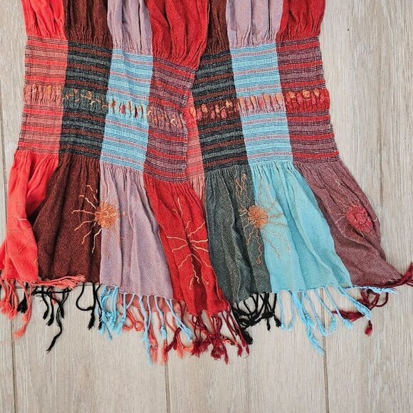 Scarf Shawl Women Multicoloured Patchwork Light Ruffled Embroidery Sun Detail - Picture 2 of 8